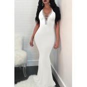 Lovely Sexy  V Neck Hollow-out White Prom Dress