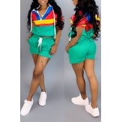 Lovely Chic Patchwork Black Two-piece Shorts Set