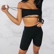 Lovely Casual Skinny Black Two-piece Shorts Set