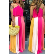 Lovely Chic  Flounce Rose Red Maxi Dress