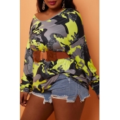 Lovely Trendy Print Yellow Plus Size Blouse