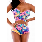 Lovely Print Multicolor Bathing Suit Tow-piece Swi