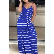 Lovely Casual Striped Blue Maxi Dress