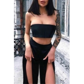 Lovely Chic High Slit Black Two-piece Pants Set