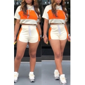 LW Chic Patchwork Orange Two-piece Shorts Set