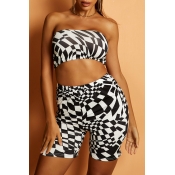 Lovely Chic Print Black And White Two-piece Shorts