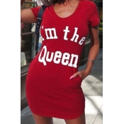 Lovely Casual Letter Print Red Mini Dress