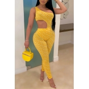 Lovely Trendy One Shoulder Yellow Two-piece Pants 