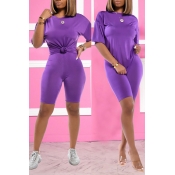 LW BASICS Round Neck Stretchy Shorts Set