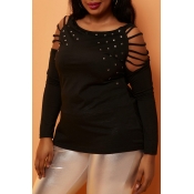 Lovely Casual Hollow-out Black Plus Size Blouse