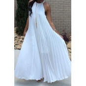 Lovely Chic Fold Design White Ankle Length Dress
