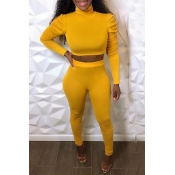 Lovely Casual Basic Skinny Yellow Two-piece Pants 