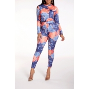 Lovely Leisure Print Blue Two-piece Pants Set