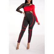 Lovely Leisure Patchwork Red Two-piece Pants Set