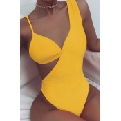 Lovely Hollow-out Yellow One-piece Swimsuit