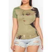 Lovely Casual Print Green T-shirt