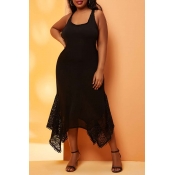 Lovely Asymmetrical Black Plus Size Cover-Up