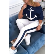 LW Casual Print Blue Two-piece Pants Set