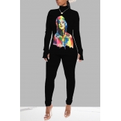 Lovely Casual Print Black Two-piece Pants Set