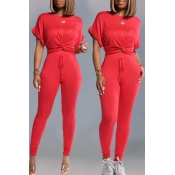 Lovely Casual Skinny Red Two-piece Pants Set