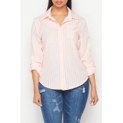 Lovely Casual Striped Knot Design Pink Shirt