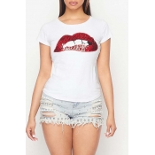 Lovely Casual  Lip Print Red T-shirt