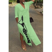 Lovely Casual Print Green Ankle Length Dress