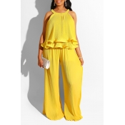 Lovely Casual Loose Yellow Two-piece Pants Set