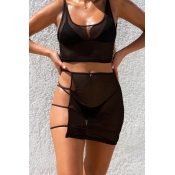 Lovely Hollow-out Black Two-piece Swimsuit