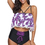 Lovely Print Purple Two-piece Swimsuit