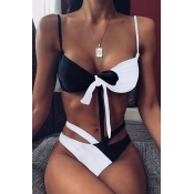 Lovely Patchwork Black And White Two-piece Swimsui
