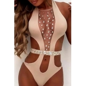 Lovely Hollow-out Dusty Pink One-piece Swimsuit