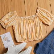 Lovely Leisure Striped Print Yellow Blouse