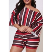 Lovely Leisure Striped Multicolor Plus Size Two-pi
