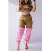 LW Casual Patchwork Pink Two-piece Pants Set