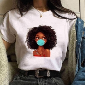 Lovely Leisure Cartoon Print White T-shirt