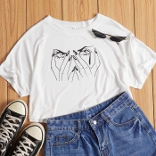 Lovely Casual Print White T-shirt