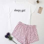 Lovely Leisure Print White Plus Size Two-piece Sho