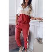 Lovely Leisure Patchwork Red Loungewear
