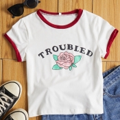 Lovely Leisure O Neck Letter Print White T-shirt