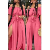LW Casual Side High Slit Pink Two-piece Pants Set