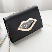 Lovely Stylish Lip Print Black Messenger Bag