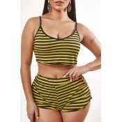 Lovely Casual Striped Yellow Loungewear