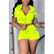 LW Sportswear Zipper Design Yellow Two-piece Short