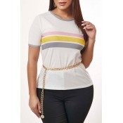 Lovely Casual O Neck Striped Print White T-shirt