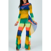 Lovely Trendy Rainbow Striped Multicolor One-piece