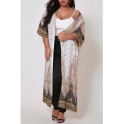 Lovely Print Beige Plus Size Cover-Up