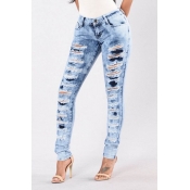 Lovely Trendy Broken Holes Blue Jeans