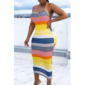 Lovely Casual Striped Multicolor Mid Calf Dress