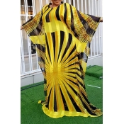 Lovely Trendy Print Yellow Maxi Plus Size Dress